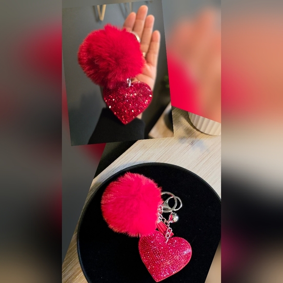 Red Heart Keychain with Pom Pom - Picture 1 of 3